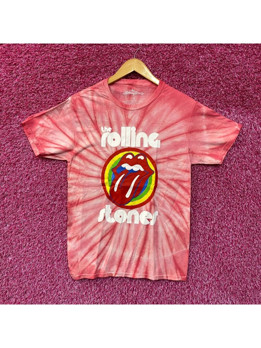 The Rolling Stones Hot Lips Red Tie Dye Tshirt size Small